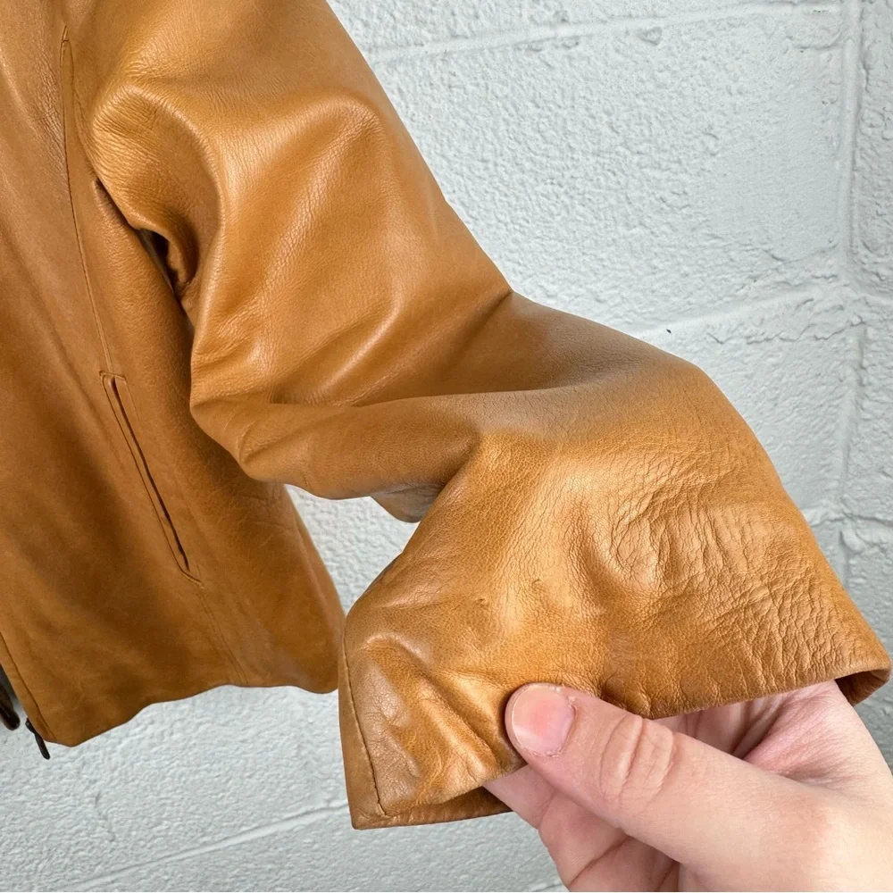 Coach Genuine Leather Jacket Tan Brown Quilted Lined Zip Front Size L